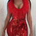 Sexy U Neck Feather And Sequins Decoration Red Polyester Sheath Mini Dress Sexy U Neck Feather And Sequins Decoration Red Polyester Sheath Mini Dress