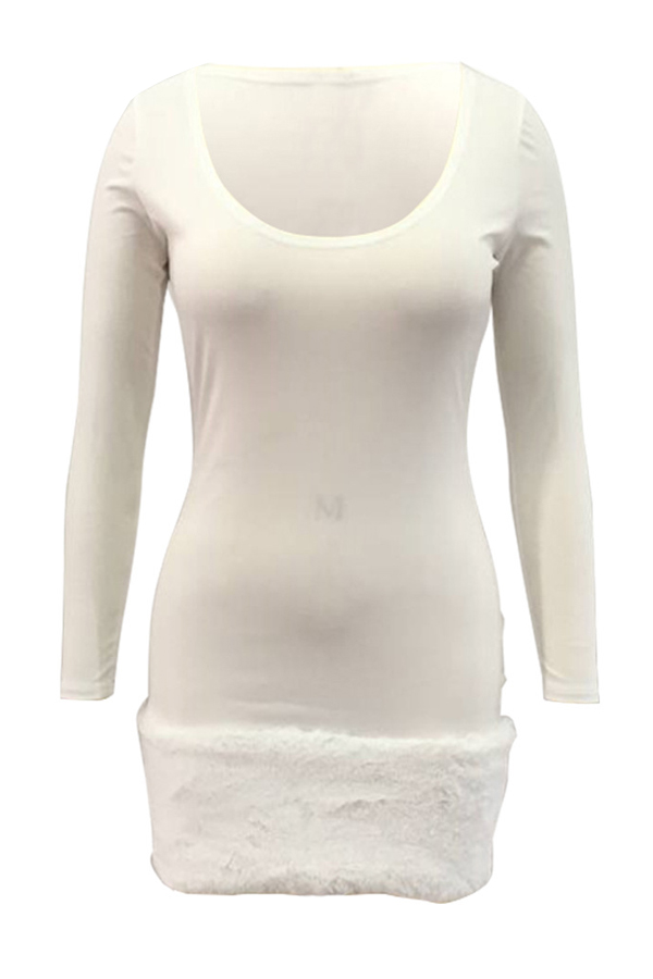  Sexy U Neck Patchwork White Healthy Fabric Mini Dress