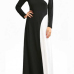  Sexy V Neck Black-white Patchwork Polyester Ankle Length Dress