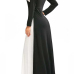  Sexy V Neck Black-white Patchwork Polyester Ankle Length Dress