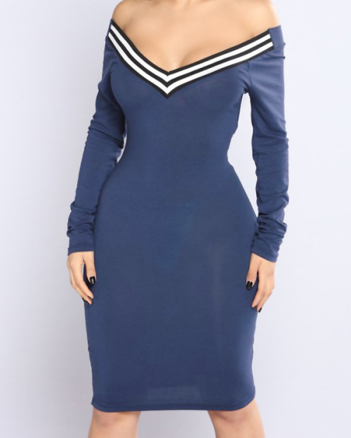 Sexy V Neck Cap Sleeves Striped Blue Polyester Knee Length Dress Sexy V Neck Cap Sleeves Striped Blue Polyester Knee Length Dress