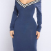 Sexy V Neck Cap Sleeves Striped Blue Polyester Knee Length Dress Sexy V Neck Cap Sleeves Striped Blue Polyester Knee Length Dress