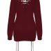 Sexy V Neck Eyelets Design Lace-up Wine Red Polyester Mini Dress Sexy V Neck Eyelets Design Lace-up Wine Red Polyester Mini Dress