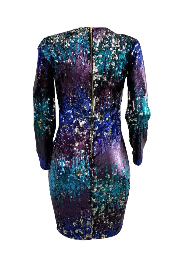  Sexy V Neck Gradient Sequined Decorative Polyester Sheath Mini Dress
