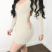  Sexy V Neck Hollow-out Beige Polyester Sheath Mini Dress