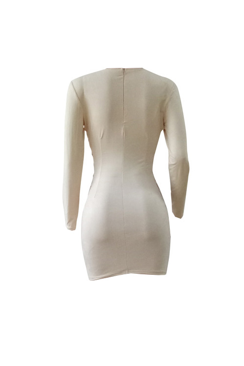  Sexy V Neck Hollow-out Beige Polyester Sheath Mini Dress