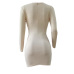  Sexy V Neck Hollow-out Beige Polyester Sheath Mini Dress