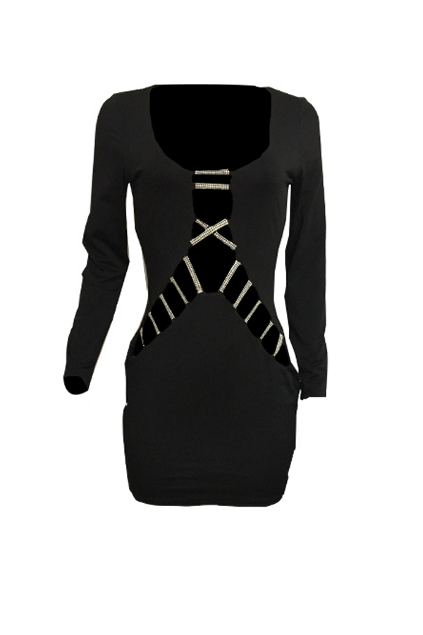  Sexy V Neck Hollow-out Black Milk Fiber Sheath Mini Dress