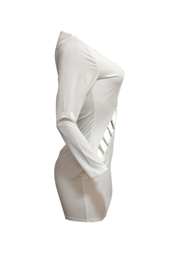  Sexy V Neck Hollow-out White Milk Fiber Sheath Mini Dress