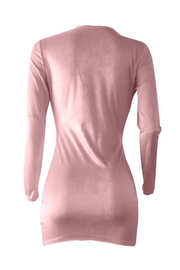  Sexy V Neck Lace-up Hollow-out Pink Velvet Mini Dress