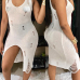  Sexy V Neck See-Through White Polyester Sheath Knee Length Dress
