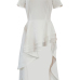 Stylish Mandarin Collar Asymmetrical Falbala Design White Polyester Mid Calf Dress Stylish Mandarin Collar Asymmetrical Falbala Design White Polyester Mid Calf Dress