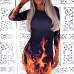  Stylish Round Neck Fire Print Black Polyester Sheath Mini Dress