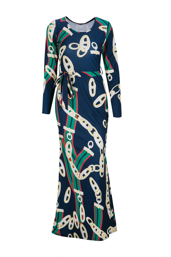  Trendy Round Neck Chain Printed Healthy Fabric Ankle Length Dress