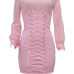 Trendy Round Neck Lace-up Pink Polyester Sheath Mini Dress Trendy Round Neck Lace-up Pink Polyester Sheath Mini Dress