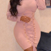Trendy Round Neck Lace-up Pink Polyester Sheath Mini Dress Trendy Round Neck Lace-up Pink Polyester Sheath Mini Dress