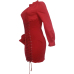  Trendy Round Neck Lace-up Wine Red Polyester Sheath Mini Dress