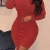  Trendy Round Neck Lace-up Wine Red Polyester Sheath Mini Dress