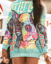 Trendy Round Neck Printed Polyester Mini Dress Trendy Round Neck Printed Polyester Mini Dress