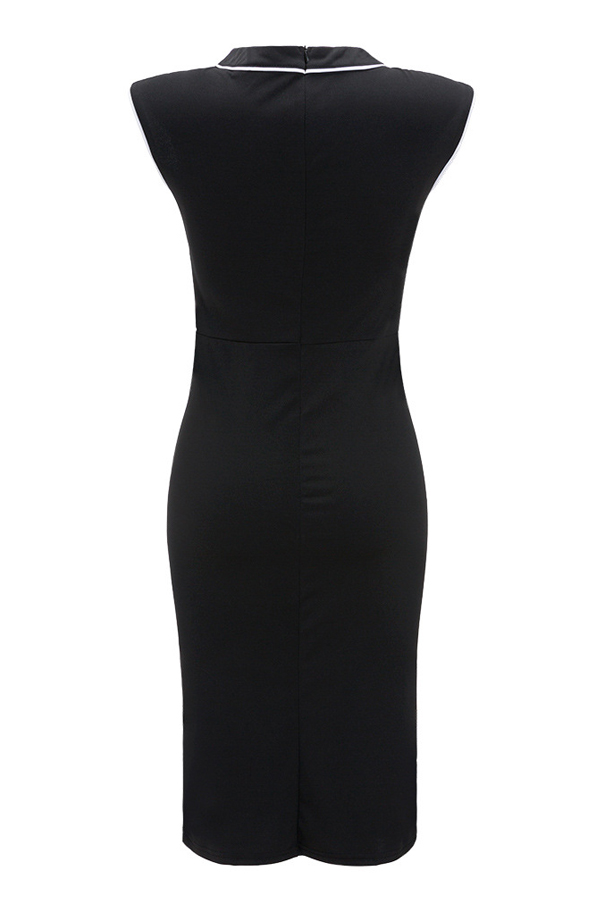  Trendy Round Neck Zipper Design Black Healthy Fabric Sheath Knee Length Dress