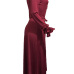 Trendy V Neck Falbala Design Wine Red Polyester Mid Calf Dress Trendy V Neck Falbala Design Wine Red Polyester Mid Calf Dress