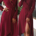 Trendy V Neck Falbala Design Wine Red Polyester Mid Calf Dress Trendy V Neck Falbala Design Wine Red Polyester Mid Calf Dress