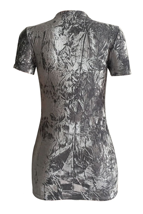  Trendy V Neck Lace-up Hollow-out Grey Velvet Sheath Mini Dress