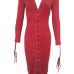 Trendy V Neck Lace-up Hollow-out Red Suede Sheath Knee Length Dress Trendy V Neck Lace-up Hollow-out Red Suede Sheath Knee Length Dress