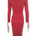 Trendy V Neck Lace-up Hollow-out Red Suede Sheath Knee Length Dress Trendy V Neck Lace-up Hollow-out Red Suede Sheath Knee Length Dress