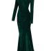 Trendy V Neck Velvet Fold Design Green Velvet Mermaid Ankle Length Dress Trendy V Neck Velvet Fold Design Green Velvet Mermaid Ankle Length Dress