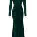 Trendy V Neck Velvet Fold Design Green Velvet Mermaid Ankle Length Dress Trendy V Neck Velvet Fold Design Green Velvet Mermaid Ankle Length Dress