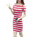 2018 New Boat Neck Oblique Shoulder Cotton Striped Short Sleeve Casual Dress Slim Summer Dresses