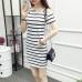 2018 New Boat Neck Oblique Shoulder Cotton Striped Short Sleeve Casual Dress Slim Summer Dresses