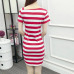 2018 New Boat Neck Oblique Shoulder Cotton Striped Short Sleeve Casual Dress Slim Summer Dresses