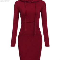 2019 Autumn Winter Warm Hoodies dress Women Fashion Slim Hooded Long Sleeve Solid Pencil Hoodie Dress bodycon pencil Dress