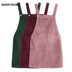 2019 Autumn Winter Women Casual Sleeveless Pocket Retro Corduroy Dress Female Vintage Party Dress Loose Suspender Sundress