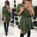 2019 Irregular tie waist shirt dress Women autumn 2017 wrap dress Long sleeve turn down collar Army green red short mini dresses