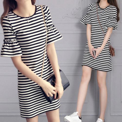 2019 New Fashion Casual Summer Dress Women Puff-Sleeve Striped Vestidos Mini Night Dress Girl Sweet Style Slim Dresses