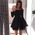 2019 New Women Arrival Spring Casual Lace Dress One word collar Long Sleeve Cute Mini Party Dress A-Line Pink Red Dresses