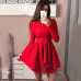 2019 New Women Arrival Spring Casual Lace Dress One word collar Long Sleeve Cute Mini Party Dress A-Line Pink Red Dresses