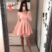 2019 New Women Arrival Spring Casual Lace Dress One word collar Long Sleeve Cute Mini Party Dress A-Line Pink Red Dresses