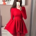 2019 New Women Arrival Spring Casual Lace Dress One word collar Long Sleeve Cute Mini Party Dress A-Line Pink Red Dresses