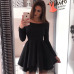 2019 New Women Arrival Spring Casual Lace Dress One word collar Long Sleeve Cute Mini Party Dress A-Line Pink Red Dresses