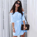 2019 New Women Sexy Slash neck Solid Color Off Shoulder Beach Dress Ruffled Half Sleeves Bow Loose Casual Belt Bohemia Dresses