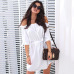 2019 New Women Sexy Slash neck Solid Color Off Shoulder Beach Dress Ruffled Half Sleeves Bow Loose Casual Belt Bohemia Dresses