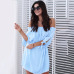 2019 New Women Sexy Slash neck Solid Color Off Shoulder Beach Dress Ruffled Half Sleeves Bow Loose Casual Belt Bohemia Dresses