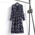 2019 Spring Autumn Women's Chiffon Dresses Stand Neck With Bow Floral Print Ruffles Vestido Long Sleeve Elegant Cute Dress S-XL