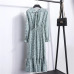 2019 Spring Autumn Women's Chiffon Dresses Stand Neck With Bow Floral Print Ruffles Vestido Long Sleeve Elegant Cute Dress S-XL