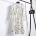 2019 Spring Autumn Women's Chiffon Dresses Stand Neck With Bow Floral Print Ruffles Vestido Long Sleeve Elegant Cute Dress S-XL