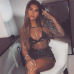 2019 Summer Diamonds Mesh Patchwork Dresses Women Crochet Hollow Out Rhinestone Long Sleeve Party See-through Wrap Mini Dress